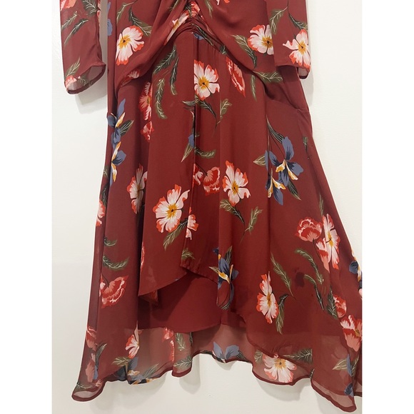 ASTR Mauve Floral High Low Ruched Front Midi Dress Size Medium - Picture 8 of 14